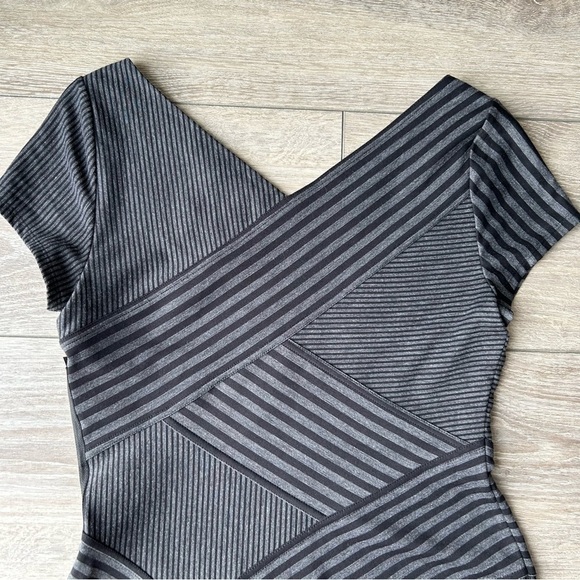 BCBGMAXAZRIA Corissa Black Grey Striped-Panel Dress - Picture 6 of 14